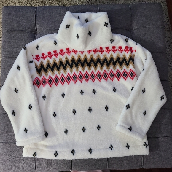 LOFT Fair Isle Mock Neck‎ Sherpa Top, Size Large - Picture 8 of 16